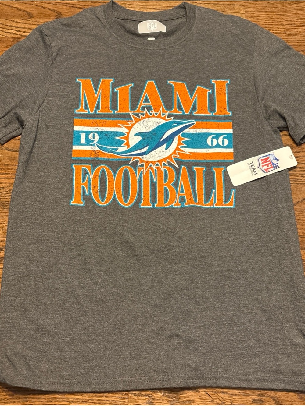NFL Miami Dolphins Gray Tee with Orange & Aqua Graphic
